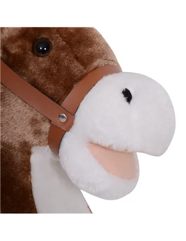 HOMCOM Kids Children Plush Rocking Horse Wooden Base Ride On Toy Rocker with Handle Grip Traditional Toy Fun Gift for Age 3+ (Br