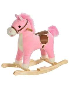 HOMCOM Kids Plush Rocking Horse w/ Sound Moving Mouth Wagging Tail Children Rocker Ride On Toy Gift 3-6 Years Pink