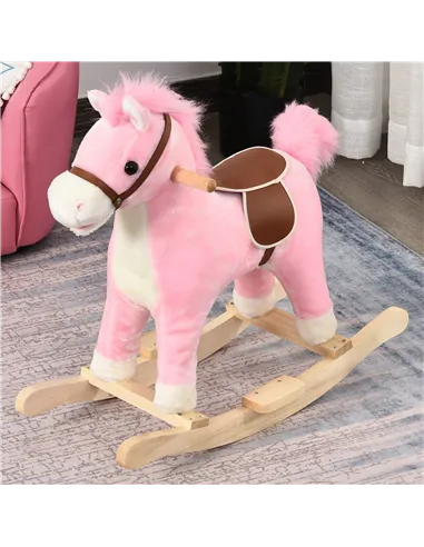 HOMCOM Kids Plush Rocking Horse w/ Sound Moving Mouth Wagging Tail Children Rocker Ride On Toy Gift 3-6 Years Pink