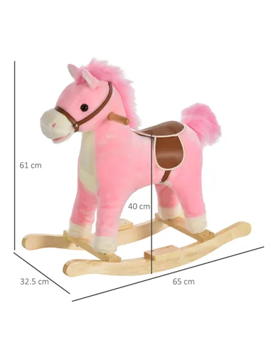 HOMCOM Kids Plush Rocking Horse w/ Sound Moving Mouth Wagging Tail Children Rocker Ride On Toy Gift 3-6 Years Pink