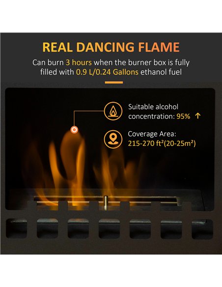 HOMCOM Free Standing Ethanol Fireplace, Bioethanol Heater Stove Fire with 0.9L Tank, 3 Hours Burning Time, Black
