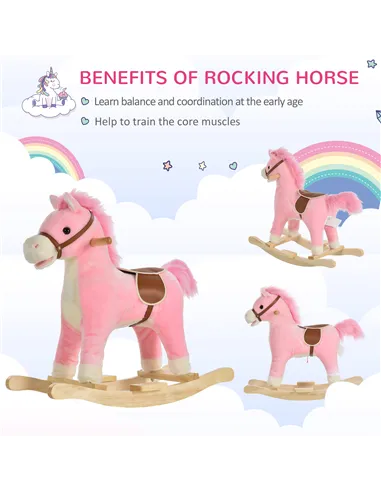 HOMCOM Kids Plush Rocking Horse w/ Sound Moving Mouth Wagging Tail Children Rocker Ride On Toy Gift 3-6 Years Pink
