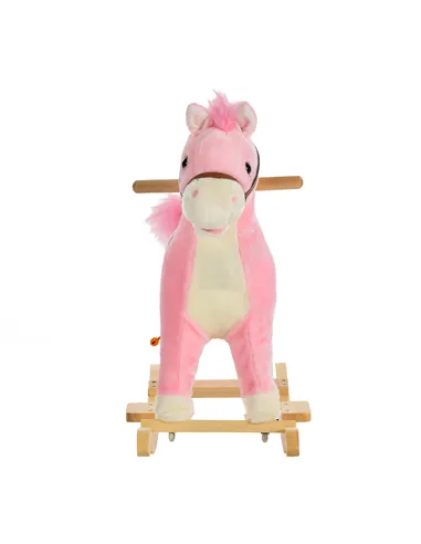 HOMCOM Kids Plush Rocking Horse w/ Sound Moving Mouth Wagging Tail Children Rocker Ride On Toy Gift 3-6 Years Pink