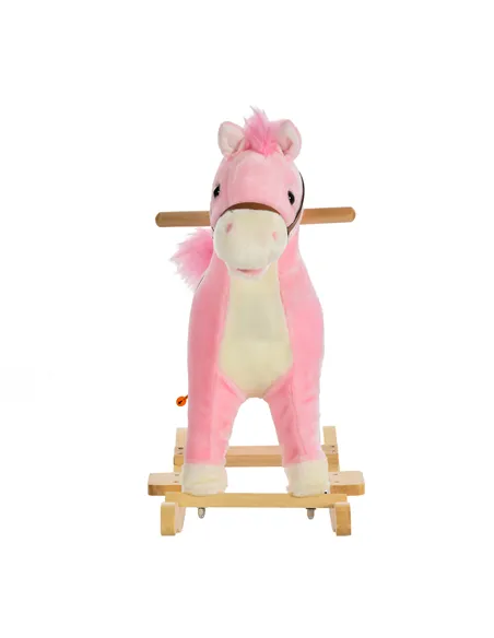 HOMCOM Kids Plush Rocking Horse w/ Sound Moving Mouth Wagging Tail Children Rocker Ride On Toy Gift 3-6 Years Pink