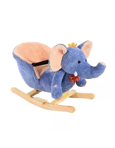 HOMCOM Children Rocking Seat with Sound, Elephant-Blue/Beige