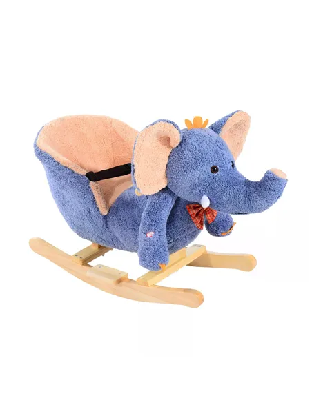 HOMCOM Children Rocking Seat with Sound, Elephant-Blue/Beige