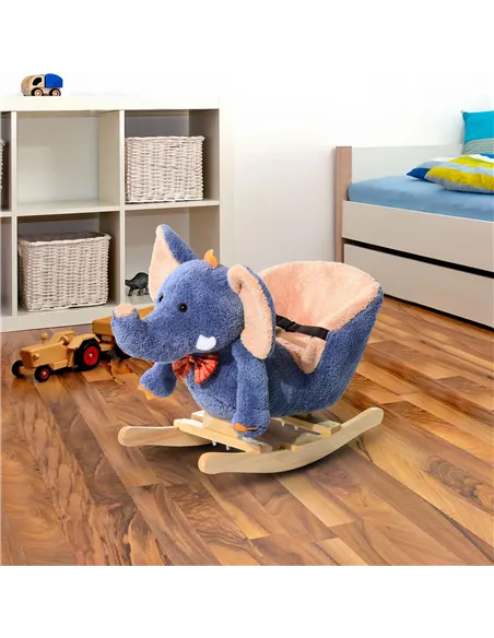 HOMCOM Children Rocking Seat with Sound, Elephant-Blue/Beige