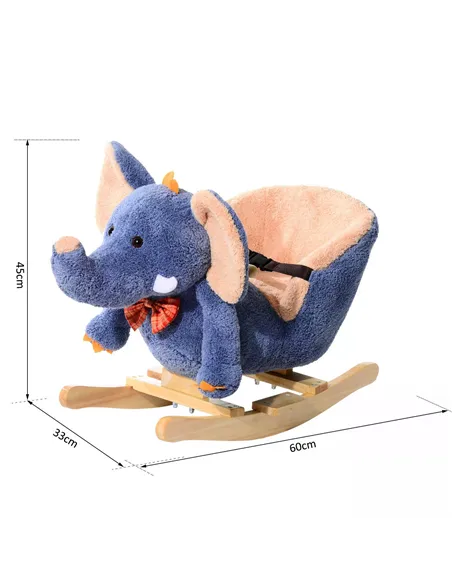 HOMCOM Children Rocking Seat with Sound, Elephant-Blue/Beige