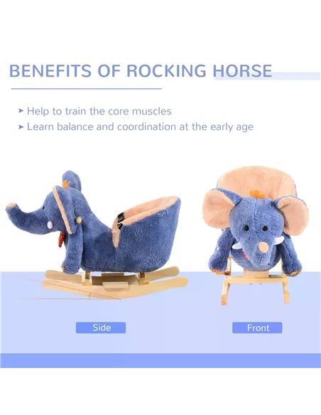 HOMCOM Children Rocking Seat with Sound, Elephant-Blue/Beige