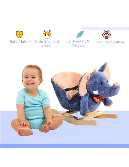 HOMCOM Children Rocking Seat with Sound, Elephant-Blue/Beige