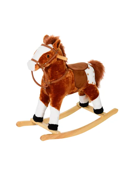 HOMCOM Baby Rocking Horse Plush Ride on Animals Rocker with Sound Handle Grip for kids 3-6 years - Brown