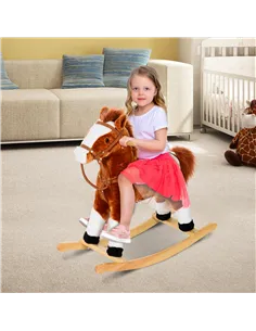 HOMCOM Baby Rocking Horse Plush Ride on Animals Rocker with Sound Handle Grip for kids 3-6 years - Brown 2