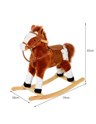 HOMCOM Baby Rocking Horse Plush Ride on Animals Rocker with Sound Handle Grip for kids 3-6 years - Brown