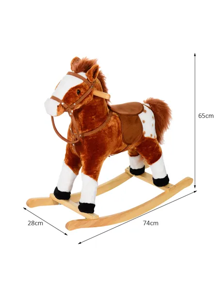 HOMCOM Baby Rocking Horse Plush Ride on Animals Rocker with Sound Handle Grip for kids 3-6 years - Brown