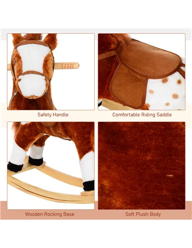 HOMCOM Baby Rocking Horse Plush Ride on Animals Rocker with Sound Handle Grip for kids 3-6 years - Brown