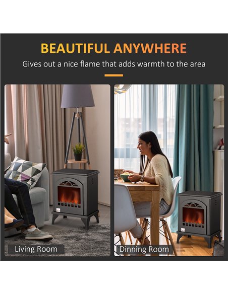 HOMCOM Free Standing Ethanol Fireplace, Bioethanol Heater Stove Fire with 0.9L Tank, 3 Hours Burning Time, Black