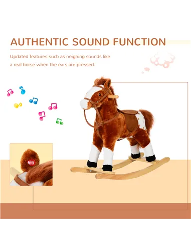 HOMCOM Baby Rocking Horse Plush Ride on Animals Rocker with Sound Handle Grip for kids 3-6 years - Brown