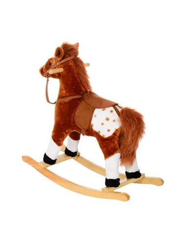 HOMCOM Baby Rocking Horse Plush Ride on Animals Rocker with Sound Handle Grip for kids 3-6 years - Brown