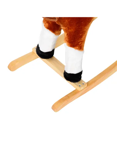 HOMCOM Baby Rocking Horse Plush Ride on Animals Rocker with Sound Handle Grip for kids 3-6 years - Brown