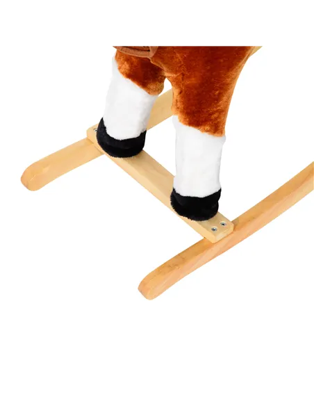 HOMCOM Baby Rocking Horse Plush Ride on Animals Rocker with Sound Handle Grip for kids 3-6 years - Brown