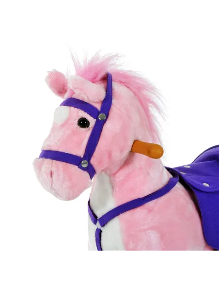 HOMCOM Rocking Horse Kids Ride on Walking Horse Animal Pony Wheeled Riding Plush Toy w/Sound for 2 Years and Up (Pink)