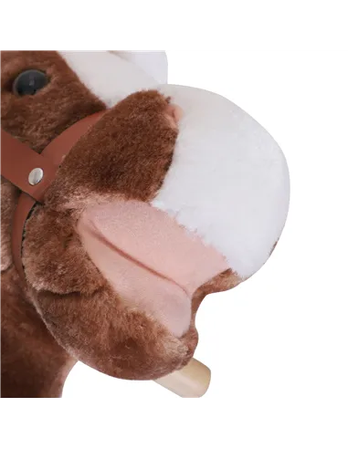 HOMCOM Kids Children Plush Rocking Horse Wooden Base Ride On Toy Rocker with Handle Grip Traditional Toy Fun Gift for Age 3+ (Br