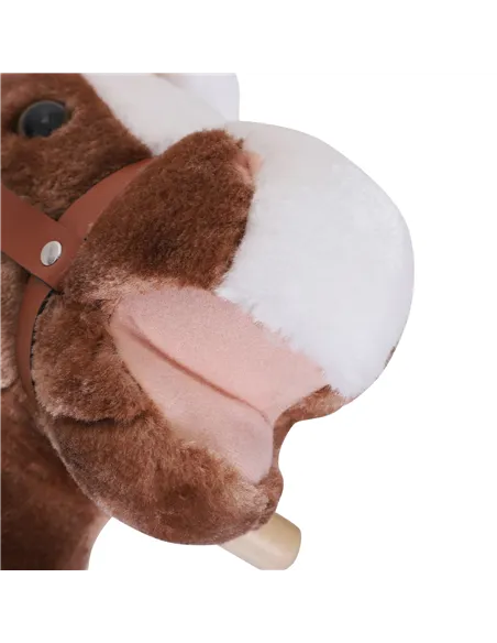 HOMCOM Kids Children Plush Rocking Horse Wooden Base Ride On Toy Rocker with Handle Grip Traditional Toy Fun Gift for Age 3+ (Br