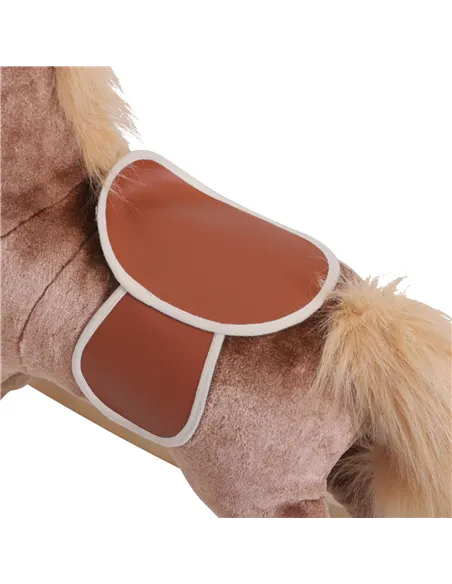 HOMCOM Kids Children Plush Rocking Horse Wooden Base Ride On Toy Rocker with Handle Grip Traditional Toy Fun Gift for Age 3+ (Br