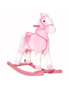 HOMCOM Baby Rocking Horse Plush Ride on Animals Rocker with Sound Handle Grip for Kids 3-6 Years - Pink