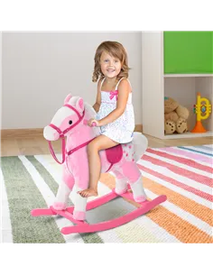 HOMCOM Baby Rocking Horse Plush Ride on Animals Rocker with Sound Handle Grip for Kids 3-6 Years - Pink 2