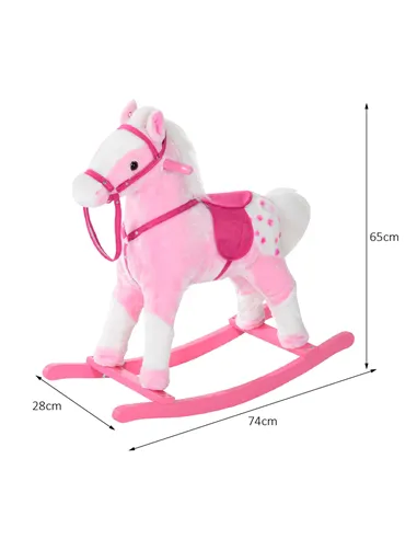 HOMCOM Baby Rocking Horse Plush Ride on Animals Rocker with Sound Handle Grip for Kids 3-6 Years - Pink
