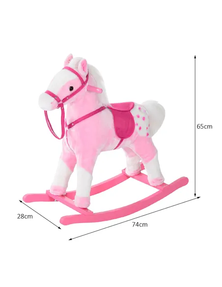 HOMCOM Baby Rocking Horse Plush Ride on Animals Rocker with Sound Handle Grip for Kids 3-6 Years - Pink