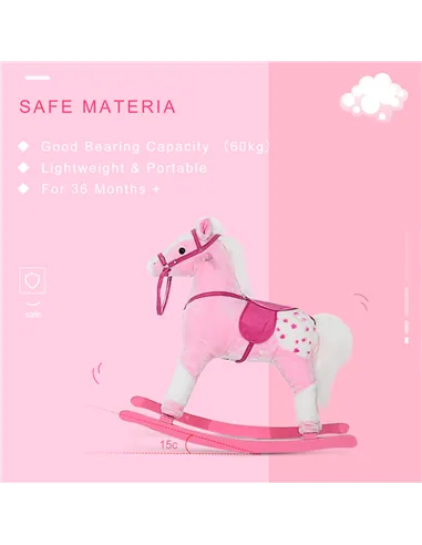 HOMCOM Baby Rocking Horse Plush Ride on Animals Rocker with Sound Handle Grip for Kids 3-6 Years - Pink