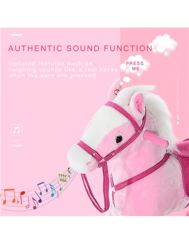 HOMCOM Baby Rocking Horse Plush Ride on Animals Rocker with Sound Handle Grip for Kids 3-6 Years - Pink