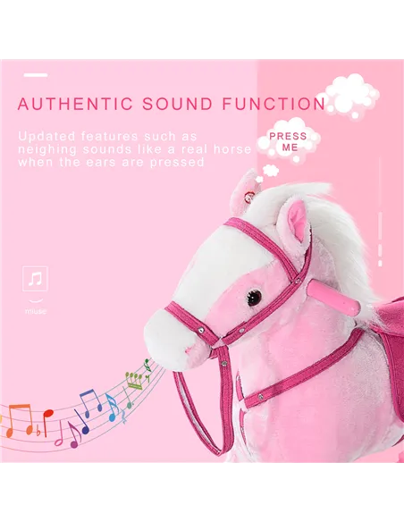 HOMCOM Baby Rocking Horse Plush Ride on Animals Rocker with Sound Handle Grip for Kids 3-6 Years - Pink