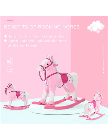 HOMCOM Baby Rocking Horse Plush Ride on Animals Rocker with Sound Handle Grip for Kids 3-6 Years - Pink