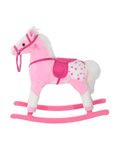 HOMCOM Baby Rocking Horse Plush Ride on Animals Rocker with Sound Handle Grip for Kids 3-6 Years - Pink