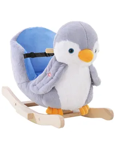 HOMCOM Children Kids Animal Rocking Horse Penguin Plush Musical Button 32 Songs Kid Rocker for 18+ Months