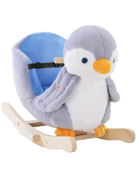 HOMCOM Children Kids Animal Rocking Horse Penguin Plush Musical Button 32 Songs Kid Rocker for 18+ Months
