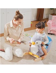 HOMCOM Children Kids Animal Rocking Horse Penguin Plush Musical Button 32 Songs Kid Rocker for 18+ Months 2
