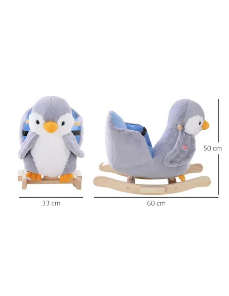 HOMCOM Children Kids Animal Rocking Horse Penguin Plush Musical Button 32 Songs Kid Rocker for 18+ Months