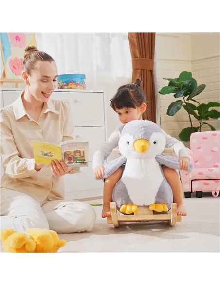 HOMCOM Children Kids Animal Rocking Horse Penguin Plush Musical Button 32 Songs Kid Rocker for 18+ Months