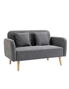 HOMCOM 2 Seater Sofa, Modern Fabric Loveseat Sofa, Small Couch with 2 Pillows, Armrest and Wood Legs for Living Room, Bedroom, H