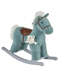 HOMCOM Kids Plush Ride-On Rocking Horse Toy Rocker with Plush Toy Realistic Sounds for Child 18-36 Months Blue