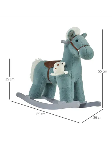 HOMCOM Kids Plush Ride-On Rocking Horse Toy Rocker with Plush Toy Realistic Sounds for Child 18-36 Months Blue
