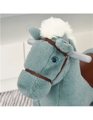 HOMCOM Kids Plush Ride-On Rocking Horse Toy Rocker with Plush Toy Realistic Sounds for Child 18-36 Months Blue