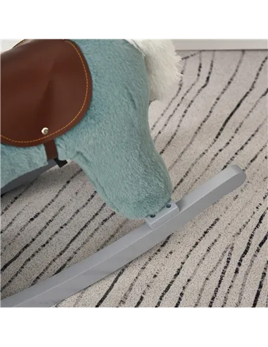 HOMCOM Kids Plush Ride-On Rocking Horse Toy Rocker with Plush Toy Realistic Sounds for Child 18-36 Months Blue