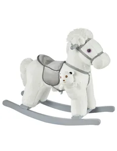 HOMCOM Kids Plush Ride-On Rocking Horse Toy Rocker with Plush Toy Realistic Sounds for Child 18-36 Months White