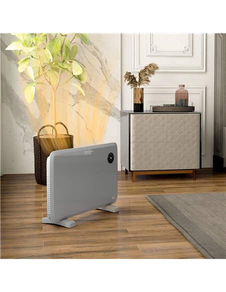 HOMCOM 1200W Electric Convector Heater, Freestanding or Wall Mounted, Space Heater with Adjustable Thermostat, Timer, Grey