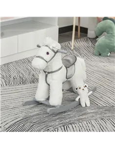 HOMCOM Kids Plush Ride-On Rocking Horse Toy Rocker with Plush Toy Realistic Sounds for Child 18-36 Months White 2